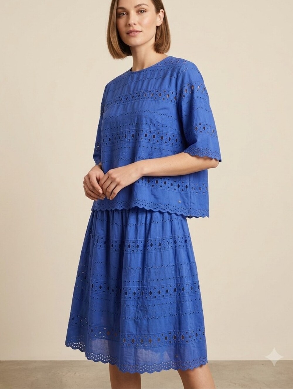 Tommy Hilfiger Blue Eyelet Embroidered Top & Skirt Set Size S